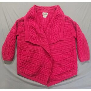Aran Crafts Cardigan Women XL Pink Merino Wool Cable Knit Irish Sweater